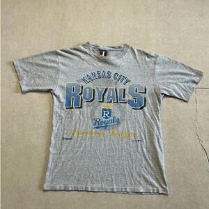 90s Vintage Kansas City Royals Big Print Grey T Shirt Size M